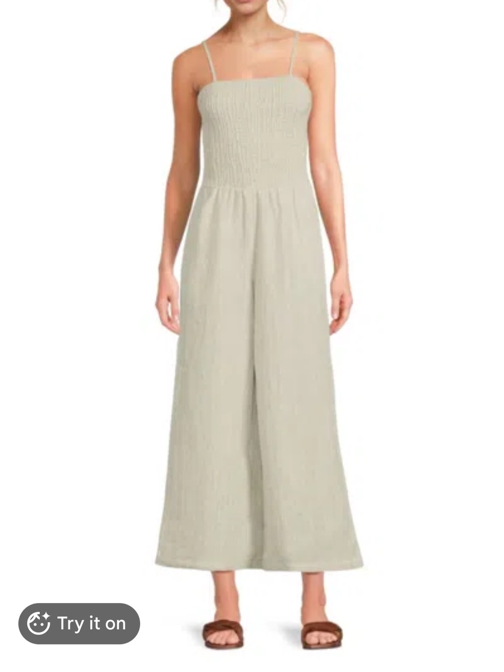 Saks Fifth Avenue Beige Neutral Strapless Wide-Leg Linen Jumpsuit